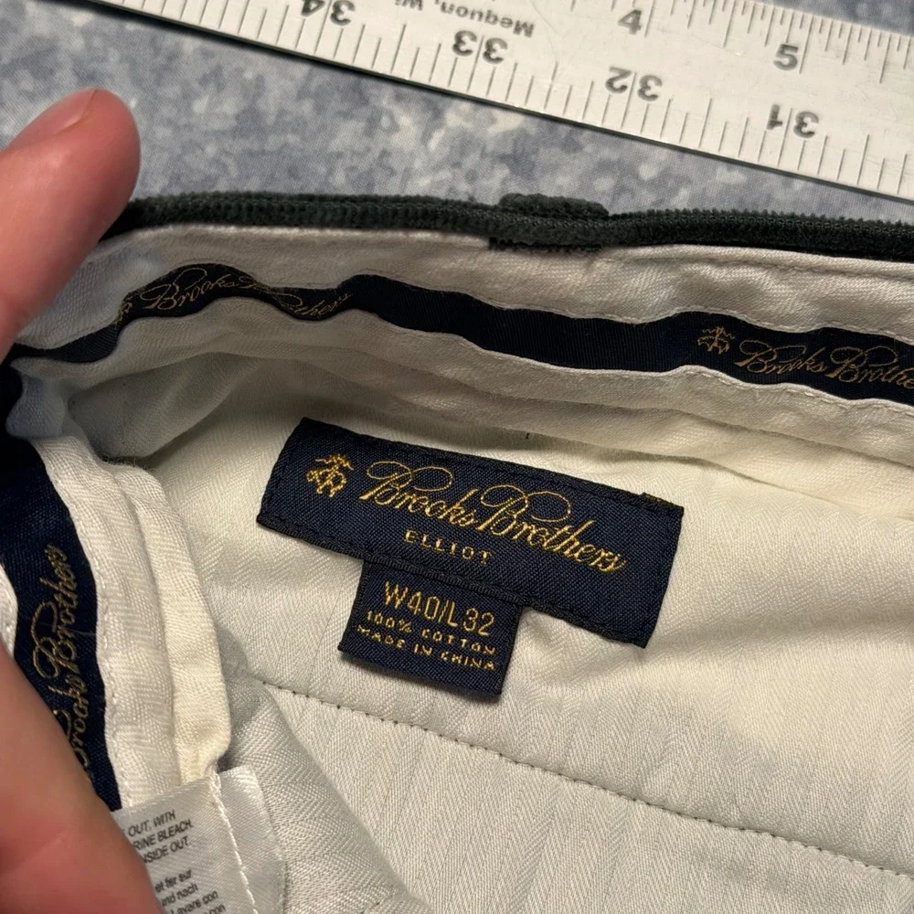 Brooks Brothers Elliot Mens Green Corduroy Pleated Pants W40 L32 Cotton Chinos